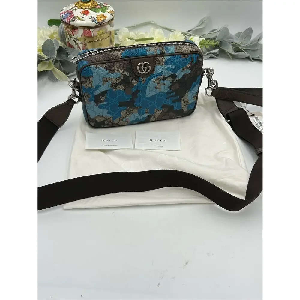 Men's Gucci crossbody bag in camouflage brown, marbled GG monogram made in Italy